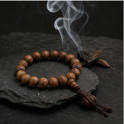 Heritage scent beads with wood, linen, and botanical materials